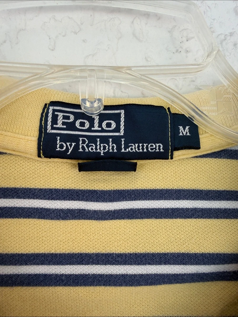 Ralph Lauren Yellow & Navy Striped Polo with Red Pony size M
